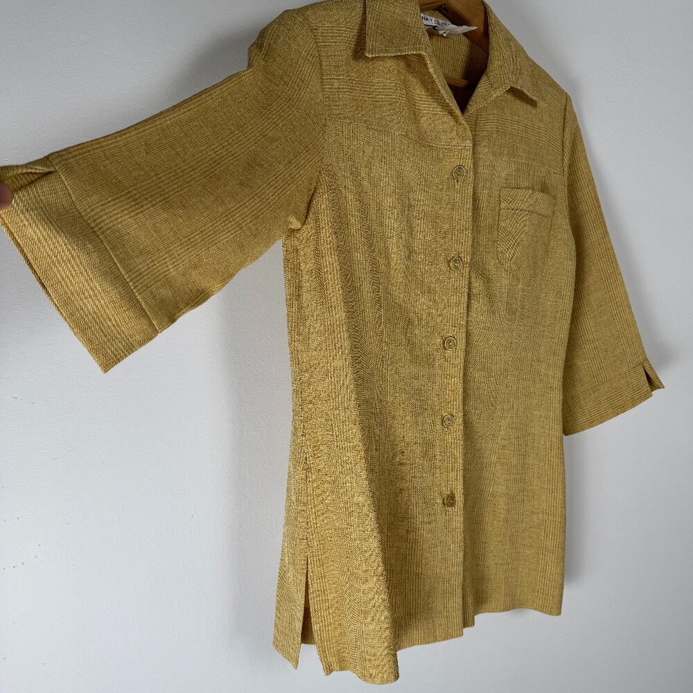 Vintage LANA LEE PETITE Mid Length Sleeve Yellow Blazer - Size M - Picture 6 of 12
